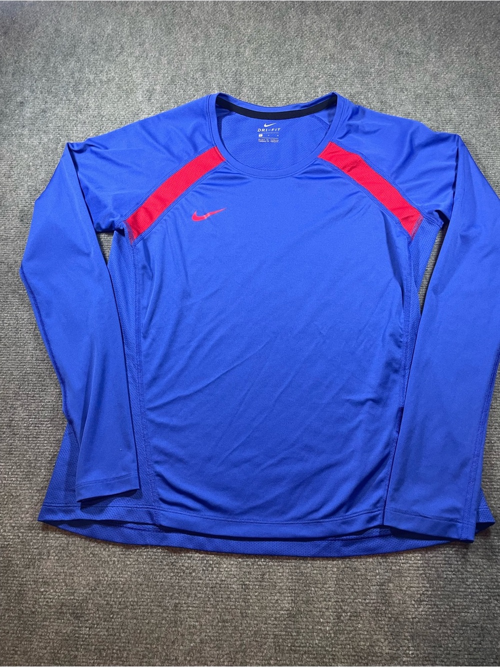 Nike Royal Blue Long Sleeve Performance Top with Red Accents